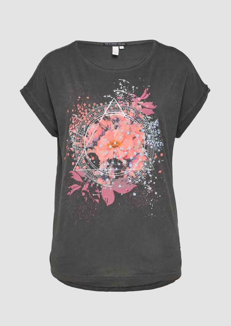 QS - Oversize-Shirt in gewaschener Optik mit Frontprint, Damen, schwarz von QS