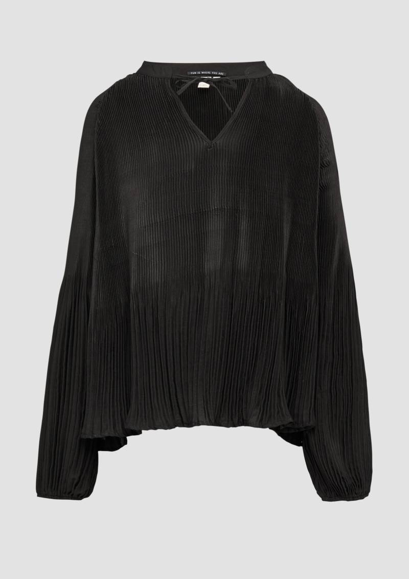 QS - Plissierte Bluse mit Tunikaausschnitt, Damen, schwarz von QS