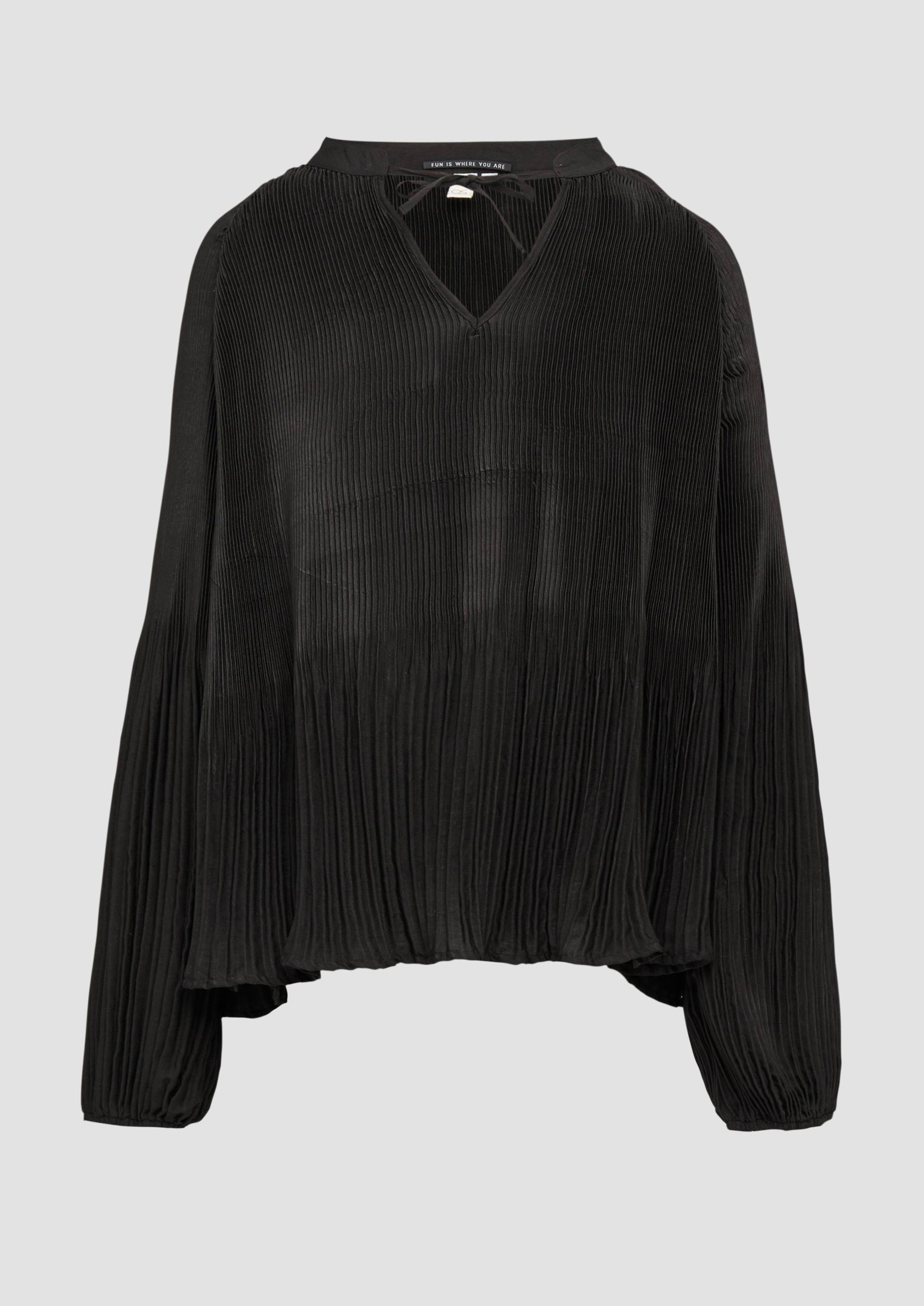 QS - Plissierte Bluse mit Tunikaausschnitt, Damen, schwarz von QS