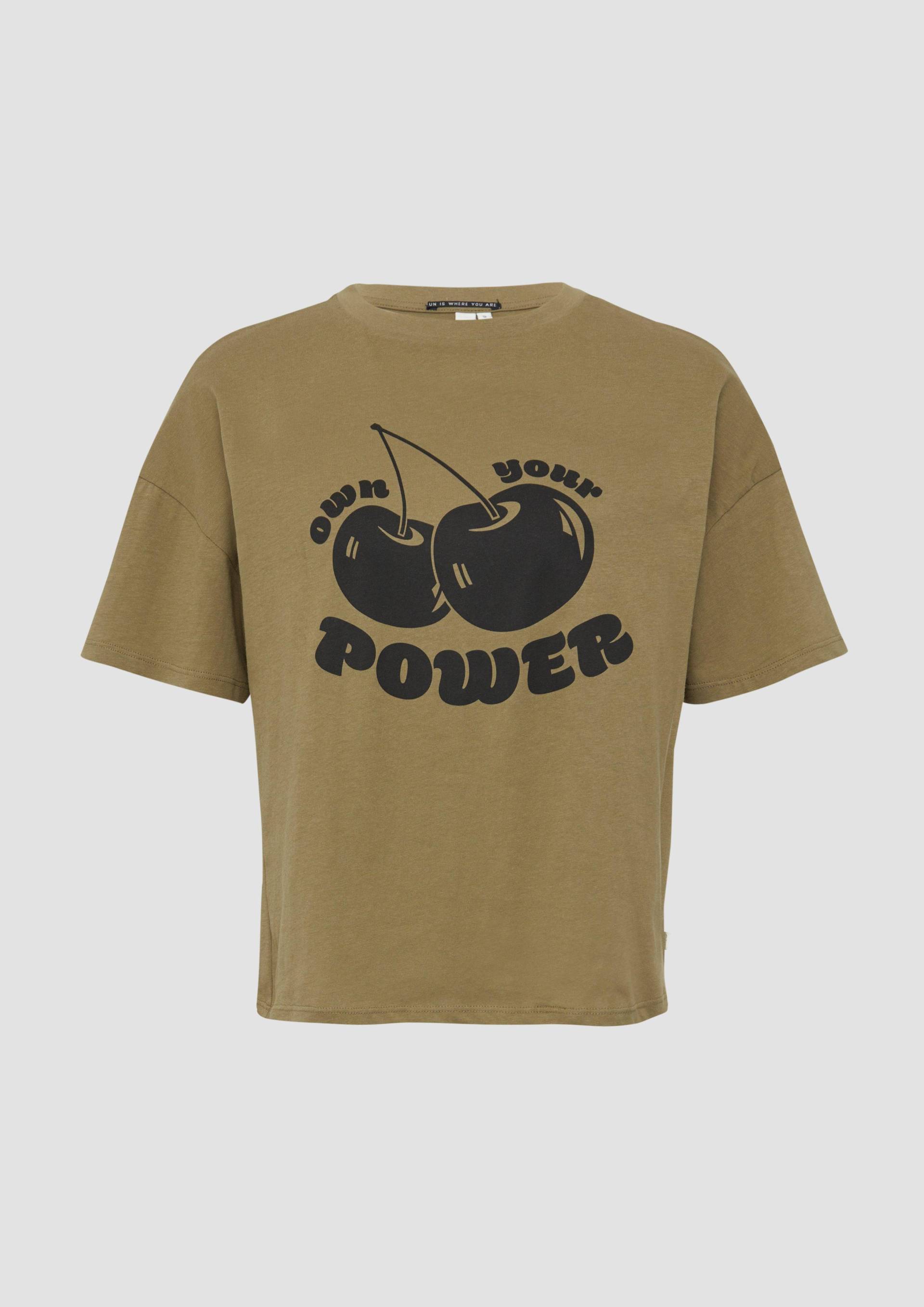 QS - Printshirt mit überschnittener Schulter, Damen, Grün von QS