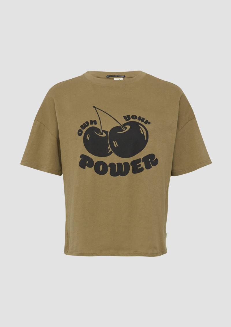 QS - Printshirt mit überschnittener Schulter, Damen, Grün von QS