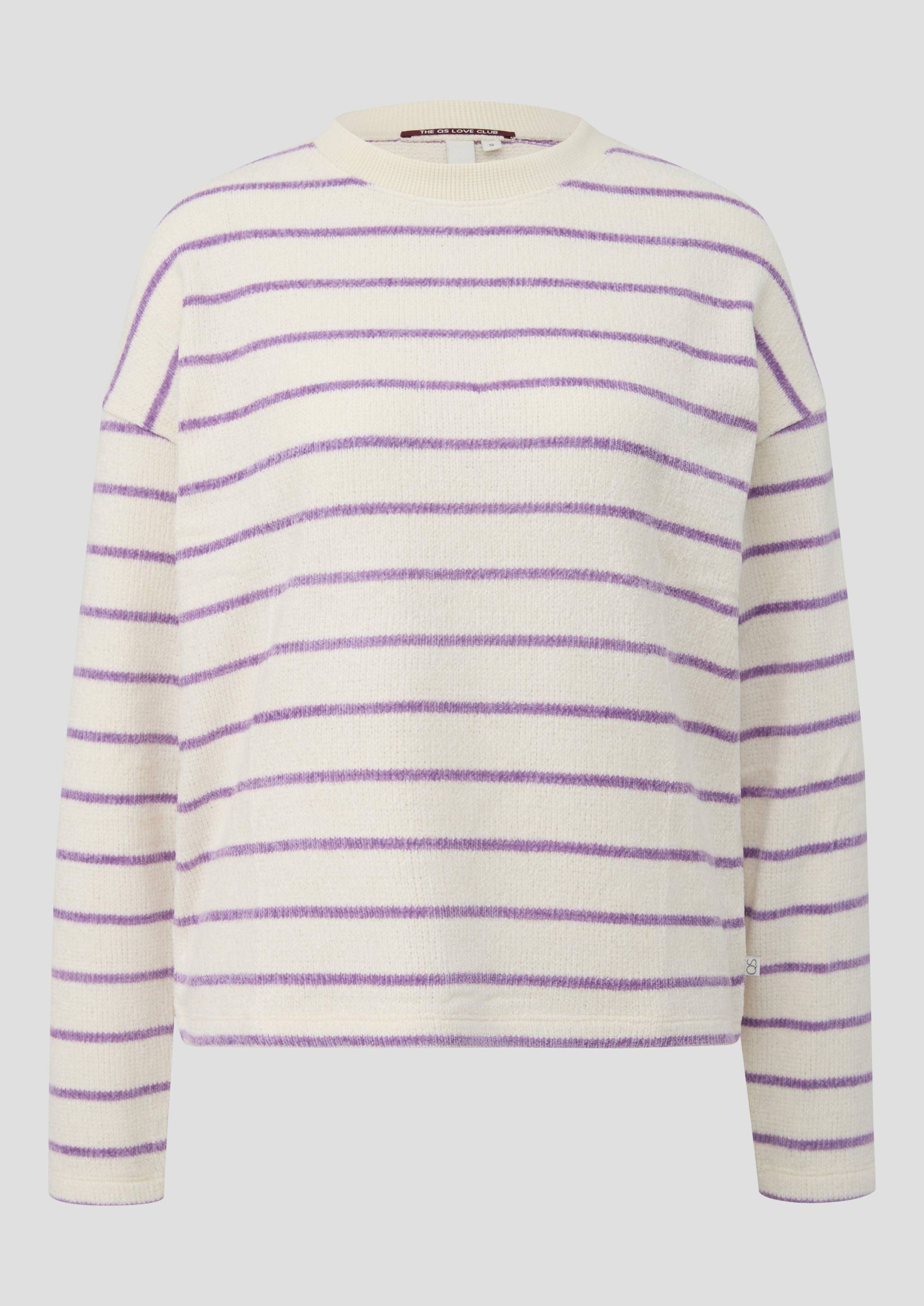 QS - Pullover aus weichem Chenille Garn mit Streifenmuster, Damen, creme|lila von QS