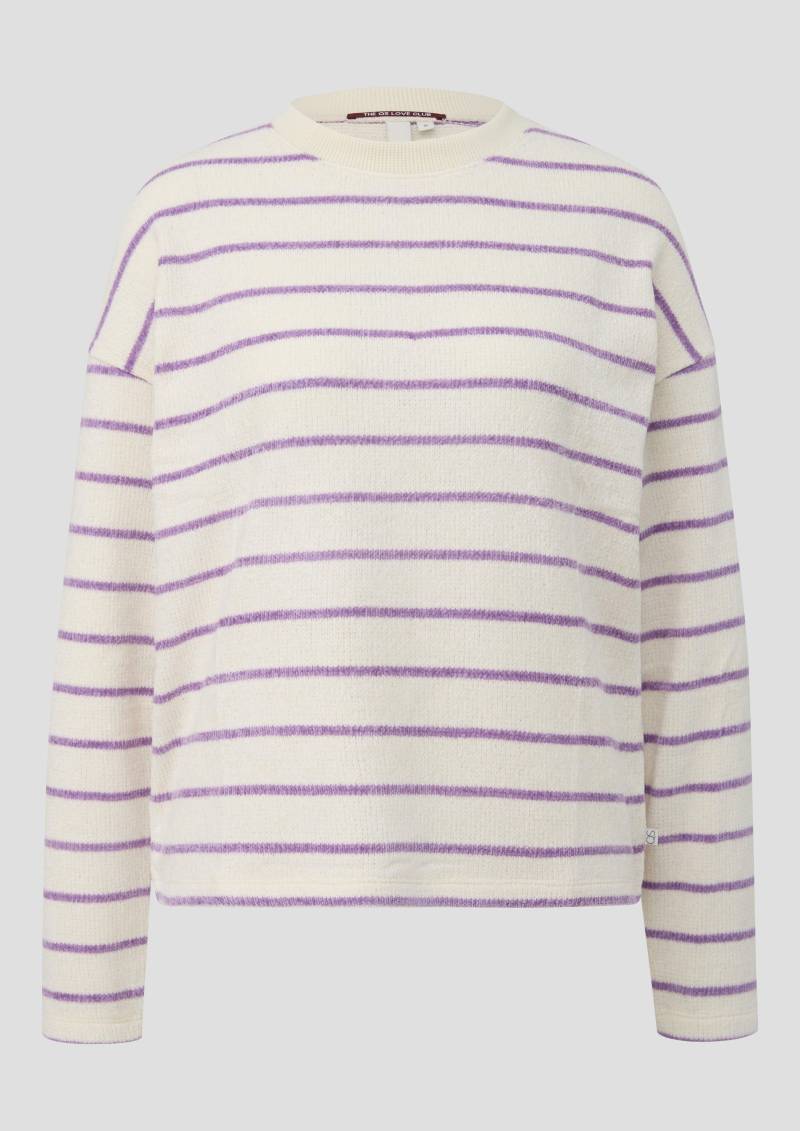QS - Pullover aus weichem Chenille Garn mit Streifenmuster, Damen, creme|lila von QS