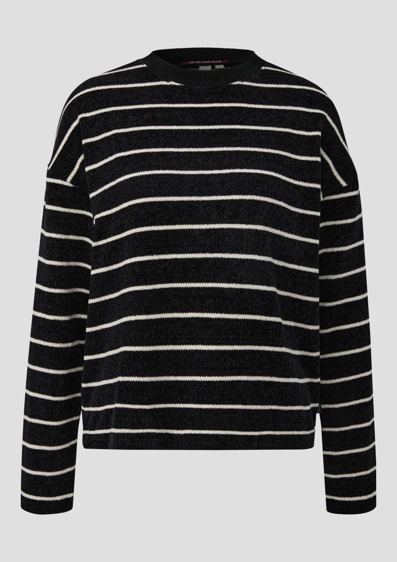 QS - Pullover aus weichem Chenille Garn mit Streifenmuster, Damen, schwarz von QS