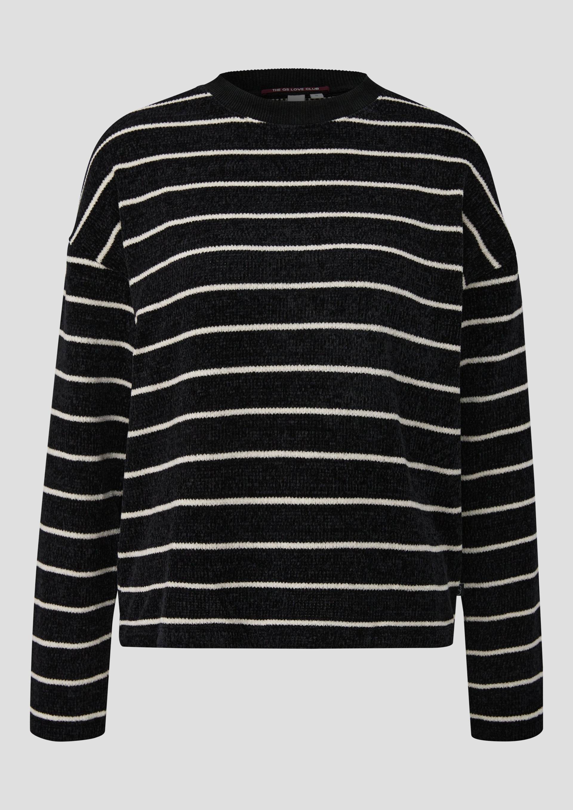 QS - Pullover aus weichem Chenille Garn mit Streifenmuster, Damen, schwarz von QS