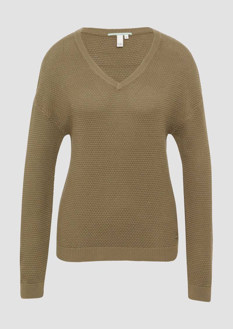 QS - Pullover mit Strukturmuster und V-Ausschnitt, Damen, Grün von QS