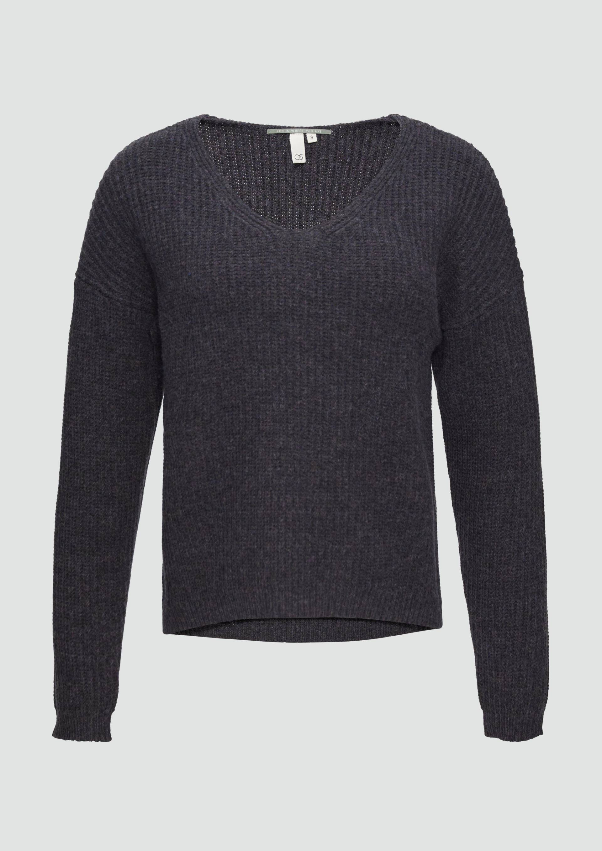 QS - Pullover mit überschnittenen Schultern in Melange-Optik, Damen, schwarz von QS