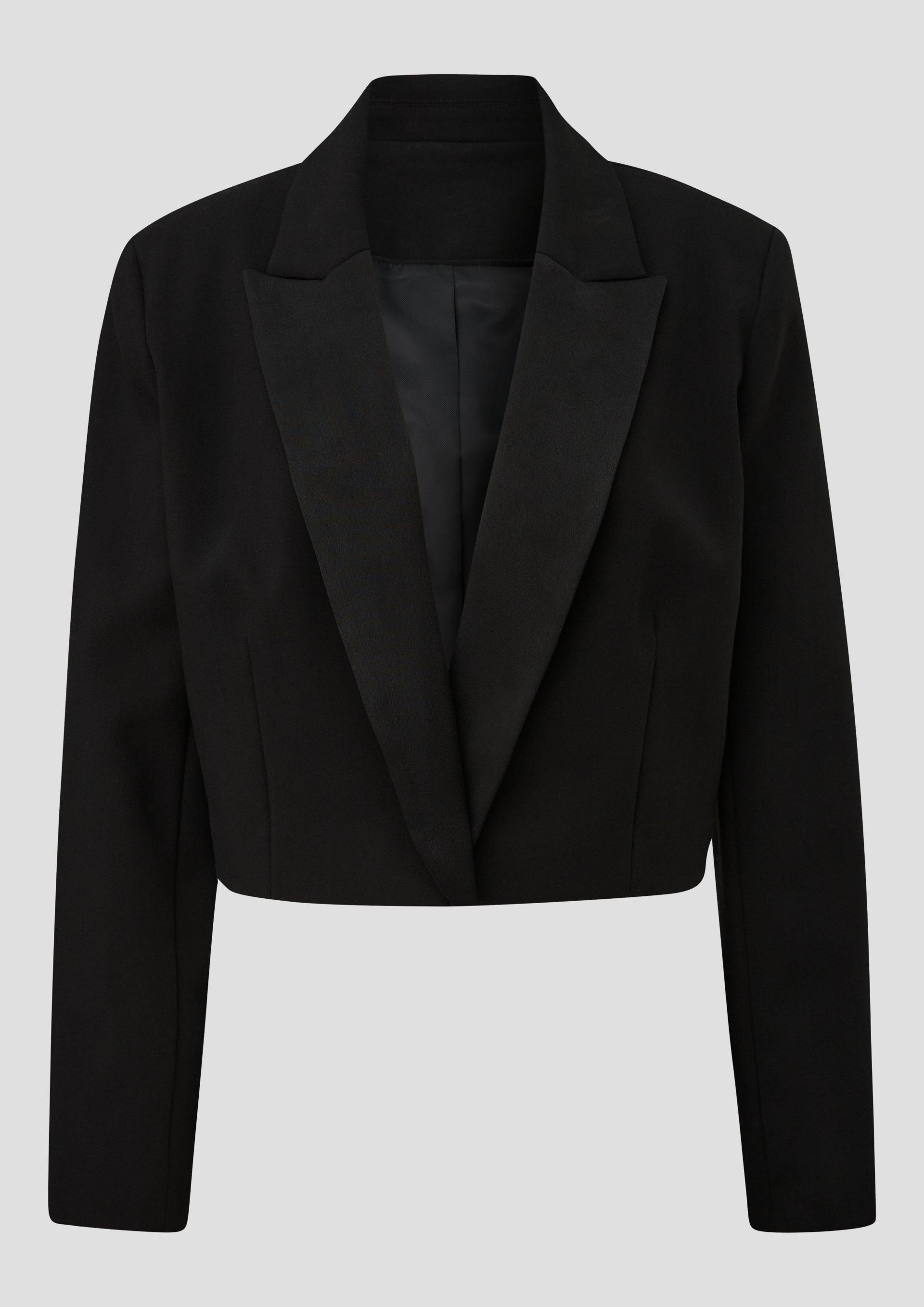 QS - QS x Vanessa Mai | Kurzblazer mit Satinbesatz am unteren Revers, Damen, schwarz von QS
