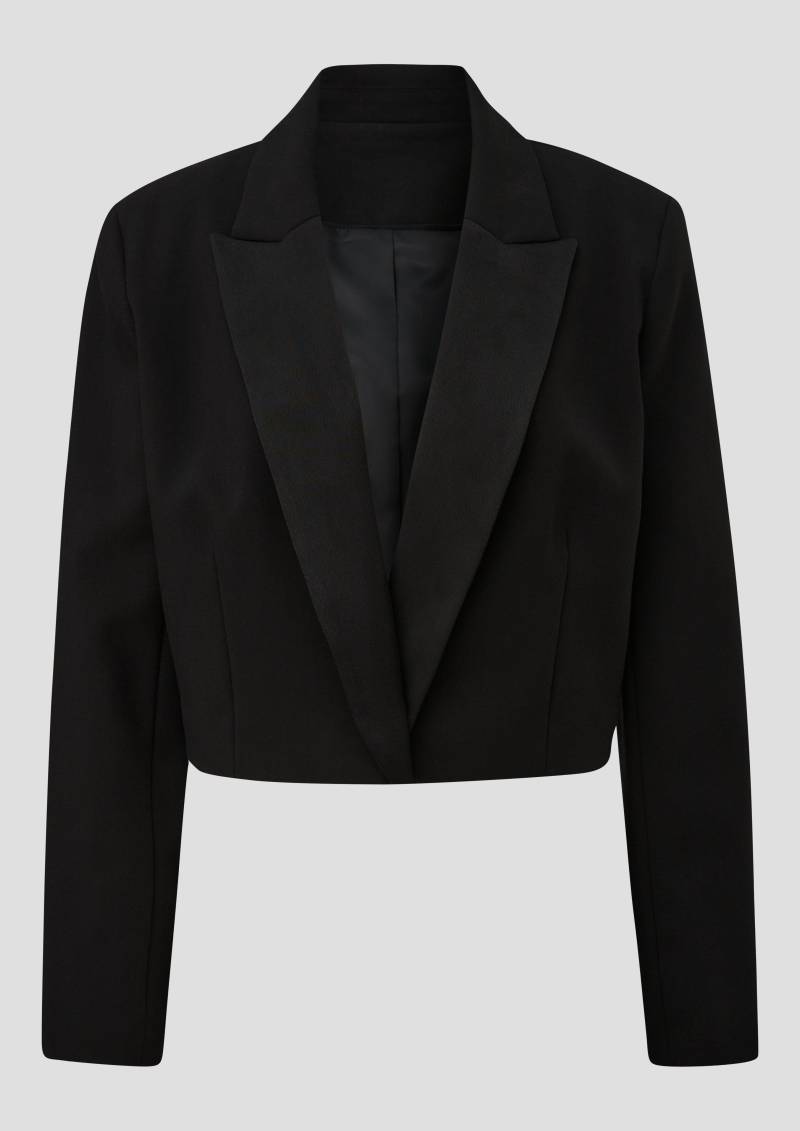QS - QS x Vanessa Mai | Kurzblazer mit Satinbesatz am unteren Revers, Damen, schwarz QS - QS x Vanessa Mai | Kurzblazer mit Satinbesatz am unteren Revers, Damen, schwarz von QS