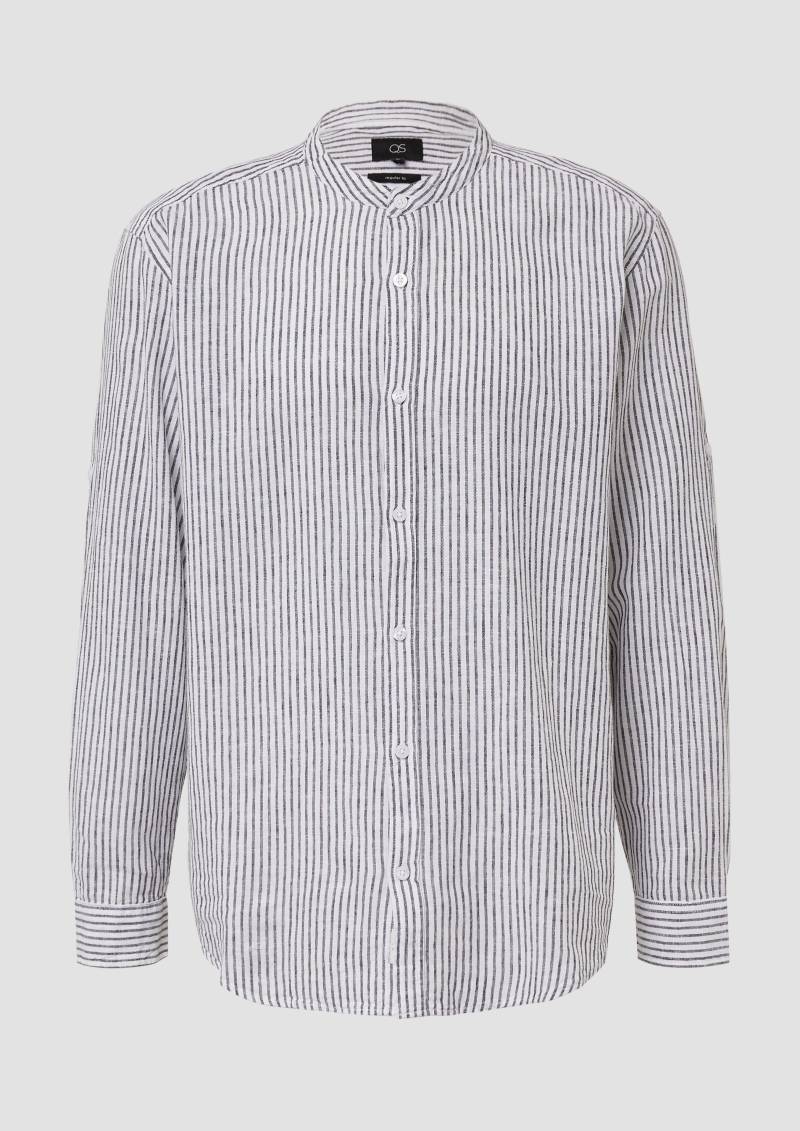 QS - Regular Fit: Gestreiftes Leinnemix-Hemd mit Krempelärmeln, Herren, schwarz von QS