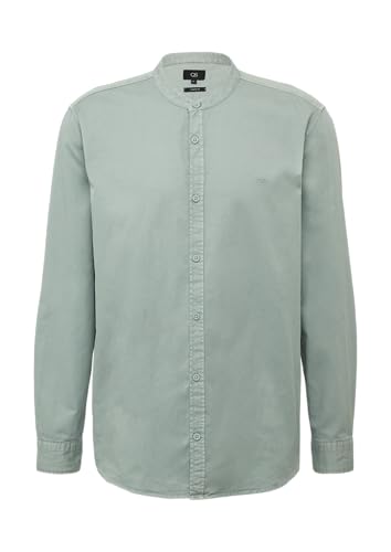 QS Regular Fit: Gewaschenes Stehkragenhemd mit Logo-Stickerei salbeigrün XL von QS