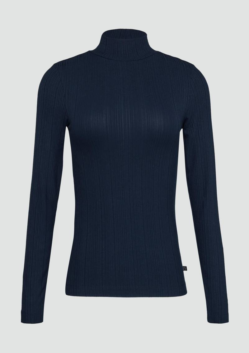 QS - Rippshirt im Slim Fit aus Viskosemix, Damen, blau von QS