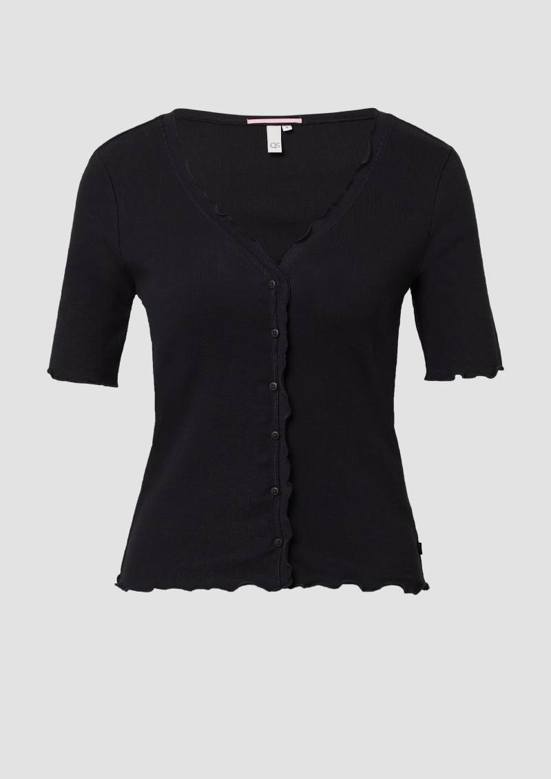 QS - Rippshirt mit Babylock-Kanten und Knopf-Detail, Damen, schwarz QS - Rippshirt mit Babylock-Kanten und Knopf-Detail, Damen, schwarz von QS