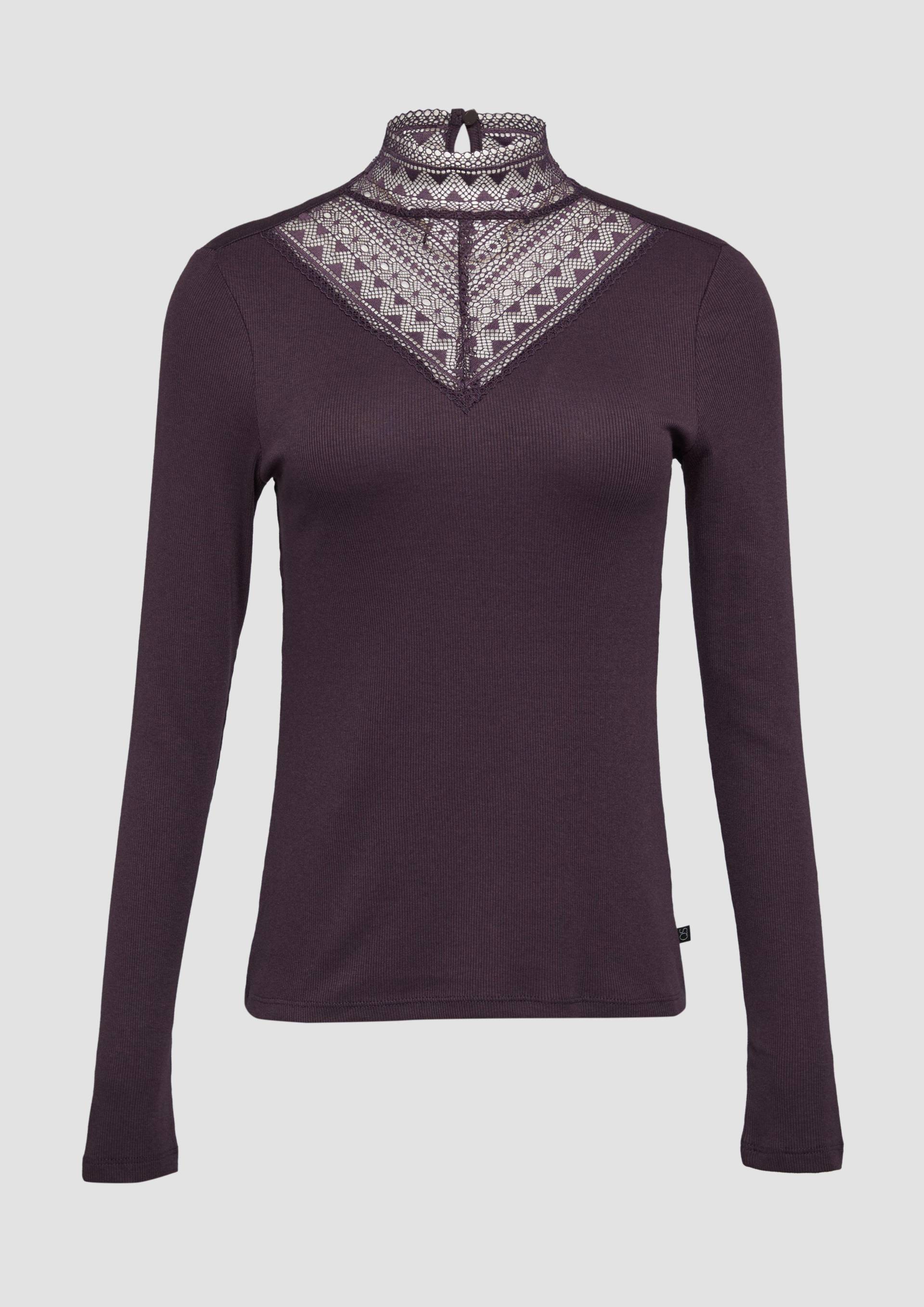 QS - Rippshirt mit Spitzeneinsatz und Stehkragen aus Spitze, Damen, lila QS - Rippshirt mit Spitzeneinsatz und Stehkragen aus Spitze, Damen, lila von QS