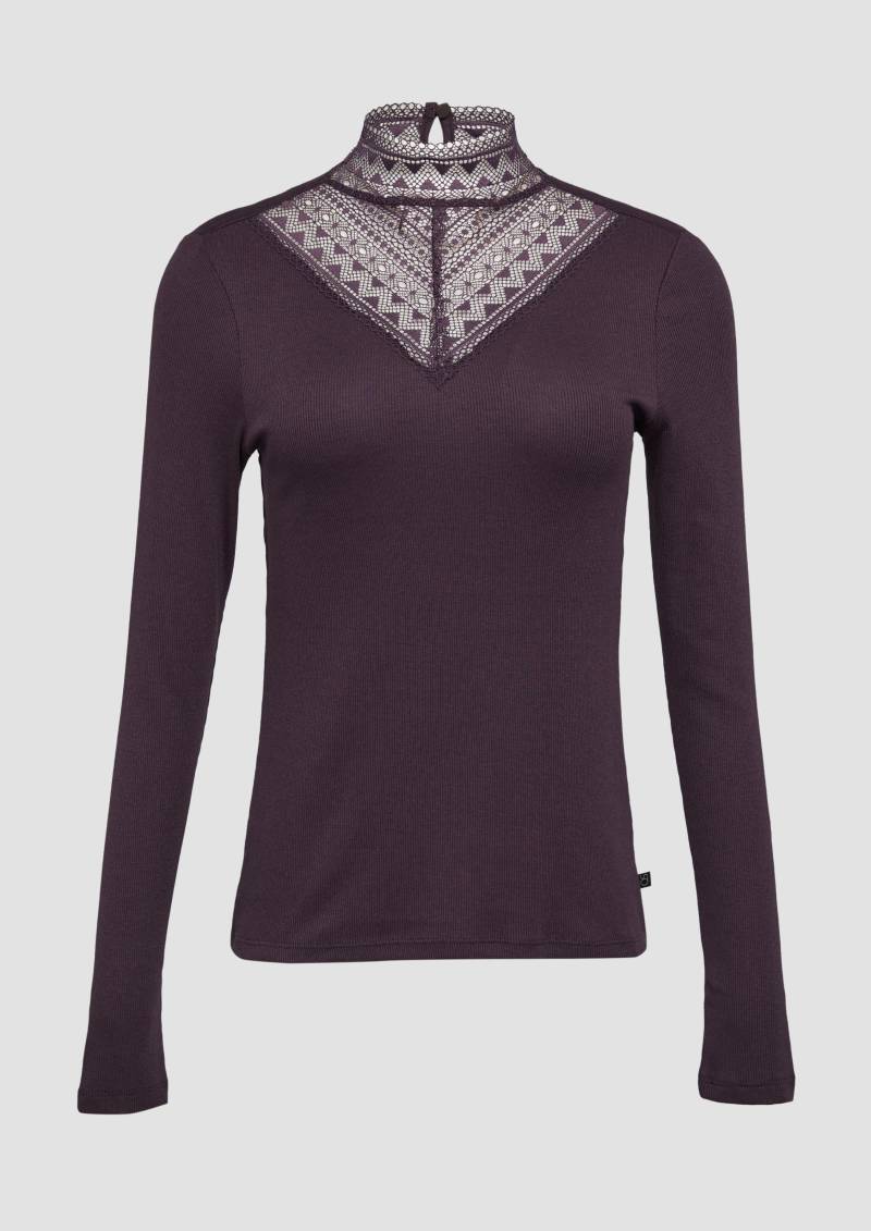 QS - Rippshirt mit Spitzeneinsatz und Stehkragen aus Spitze, Damen, lila QS - Rippshirt mit Spitzeneinsatz und Stehkragen aus Spitze, Damen, lila von QS