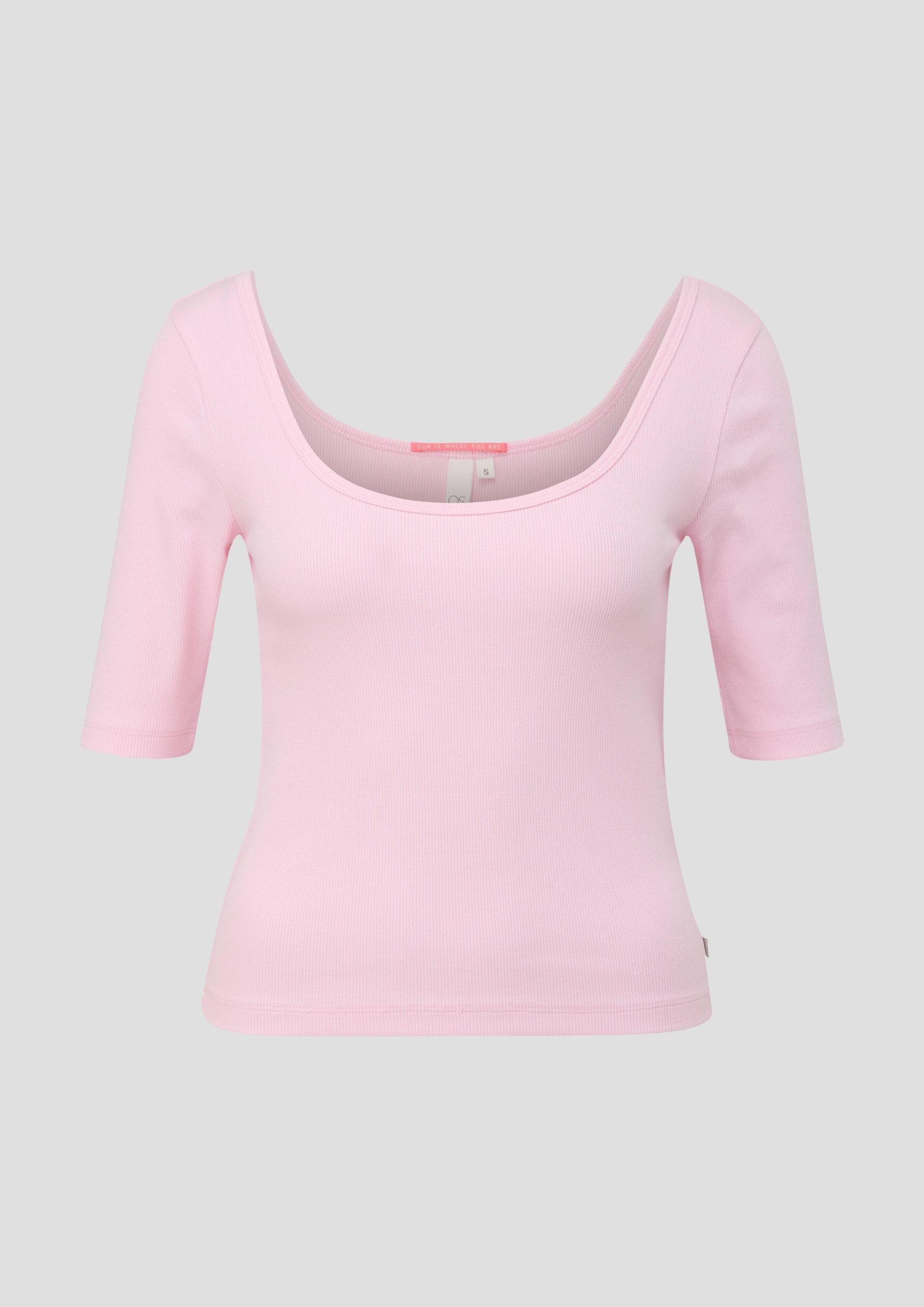 QS - Rippshirt mit tiefem Rundhalsausschnitt, Damen, Rosa von QS