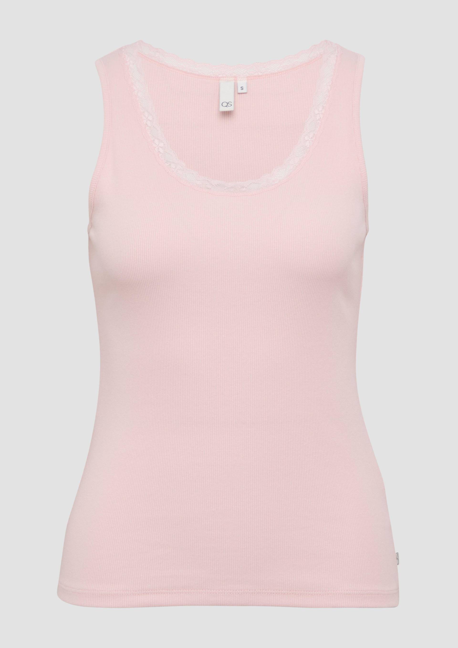 QS - Ripptop mit Spitze am Ausschitt, Damen, Rosa QS - Ripptop mit Spitze am Ausschitt, Damen, Rosa von QS