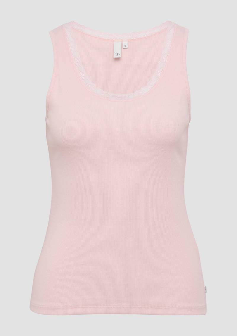 QS - Ripptop mit Spitze am Ausschitt, Damen, Rosa QS - Ripptop mit Spitze am Ausschitt, Damen, Rosa von QS