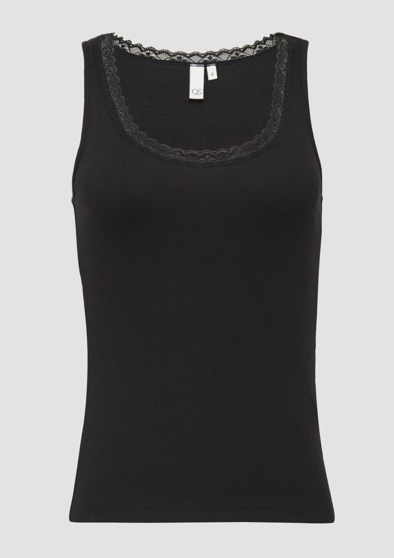 QS - Ripptop mit Spitze am Ausschitt, Damen, schwarz von QS