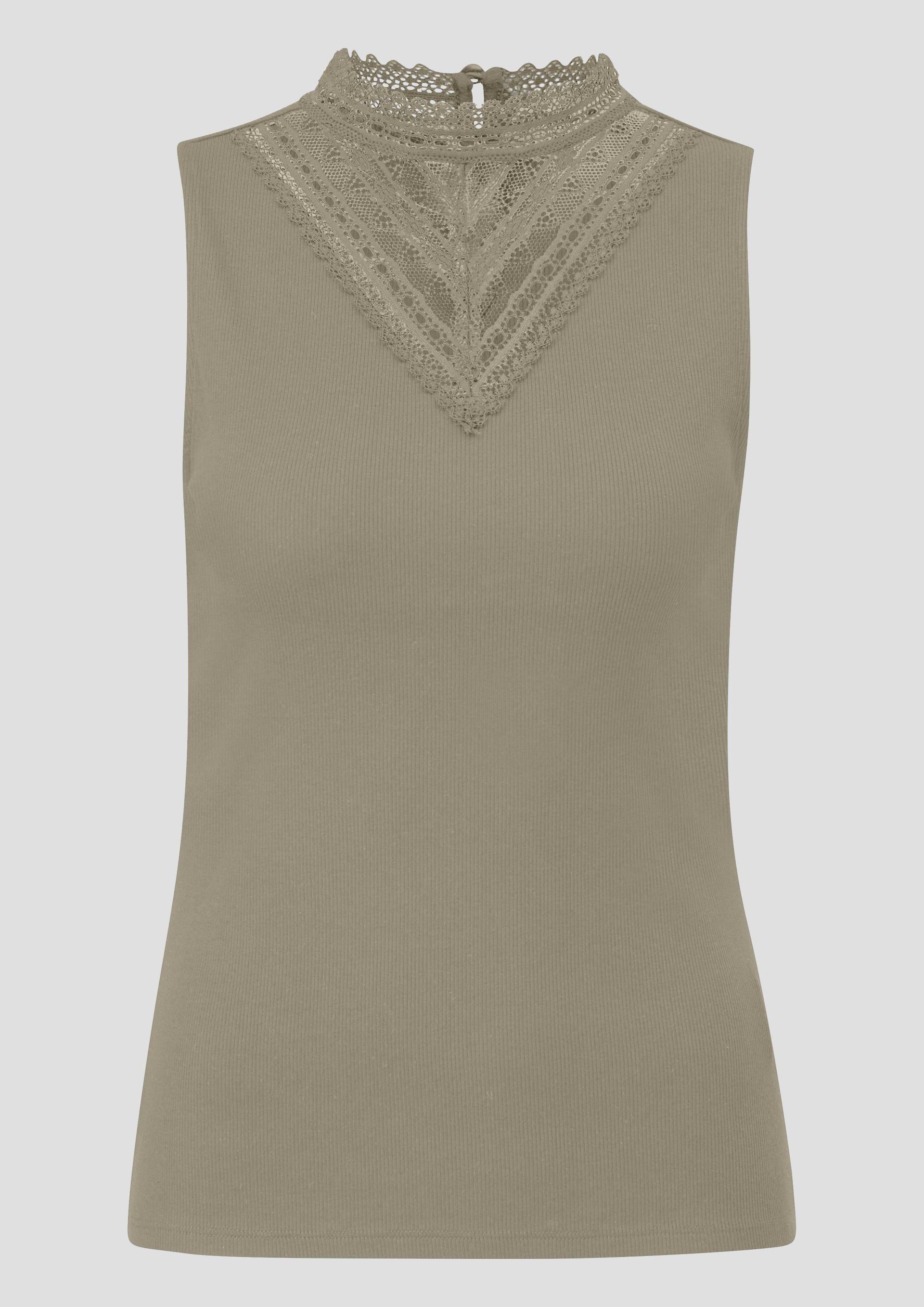 QS - Ripptop mit Spitzeneinsatz, Damen, Grün von QS