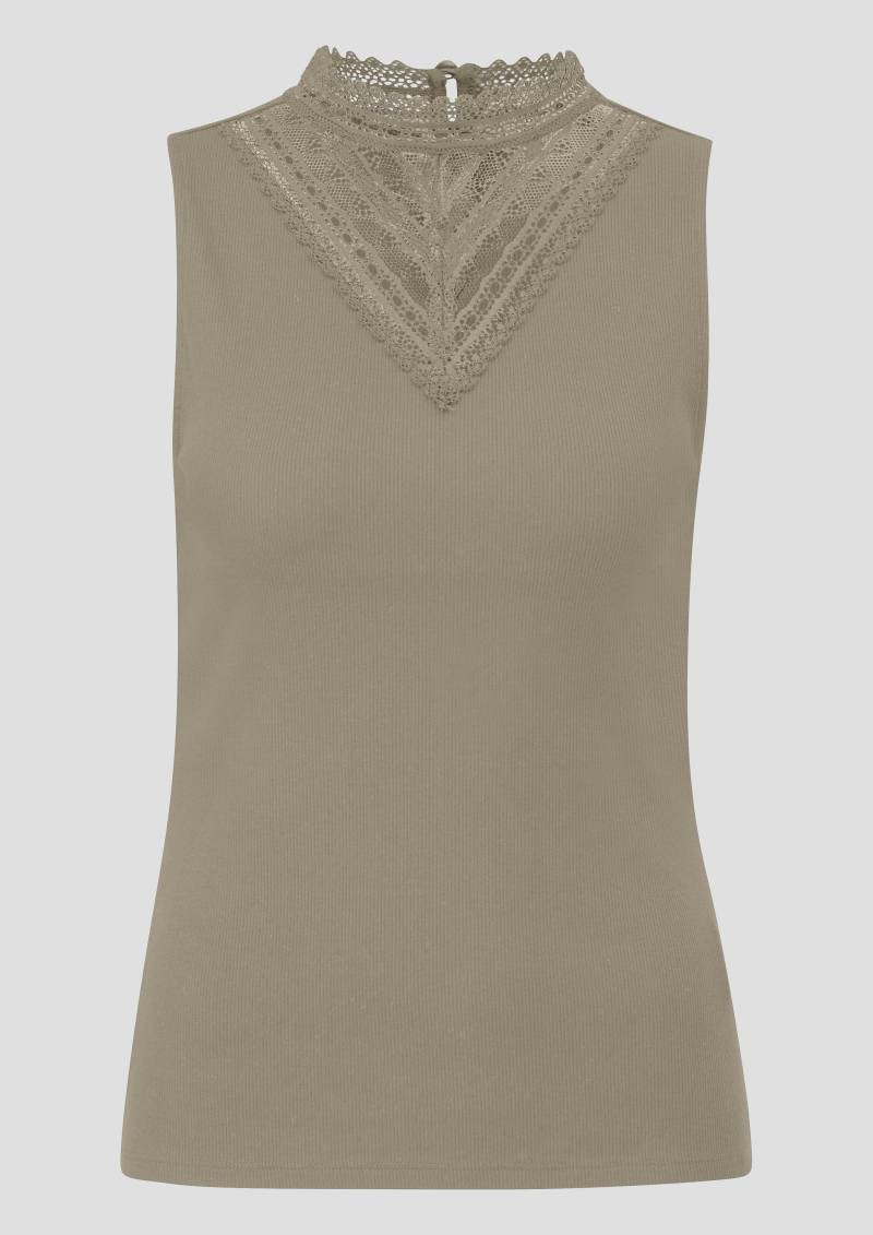 QS - Ripptop mit Spitzeneinsatz, Damen, Grün von QS