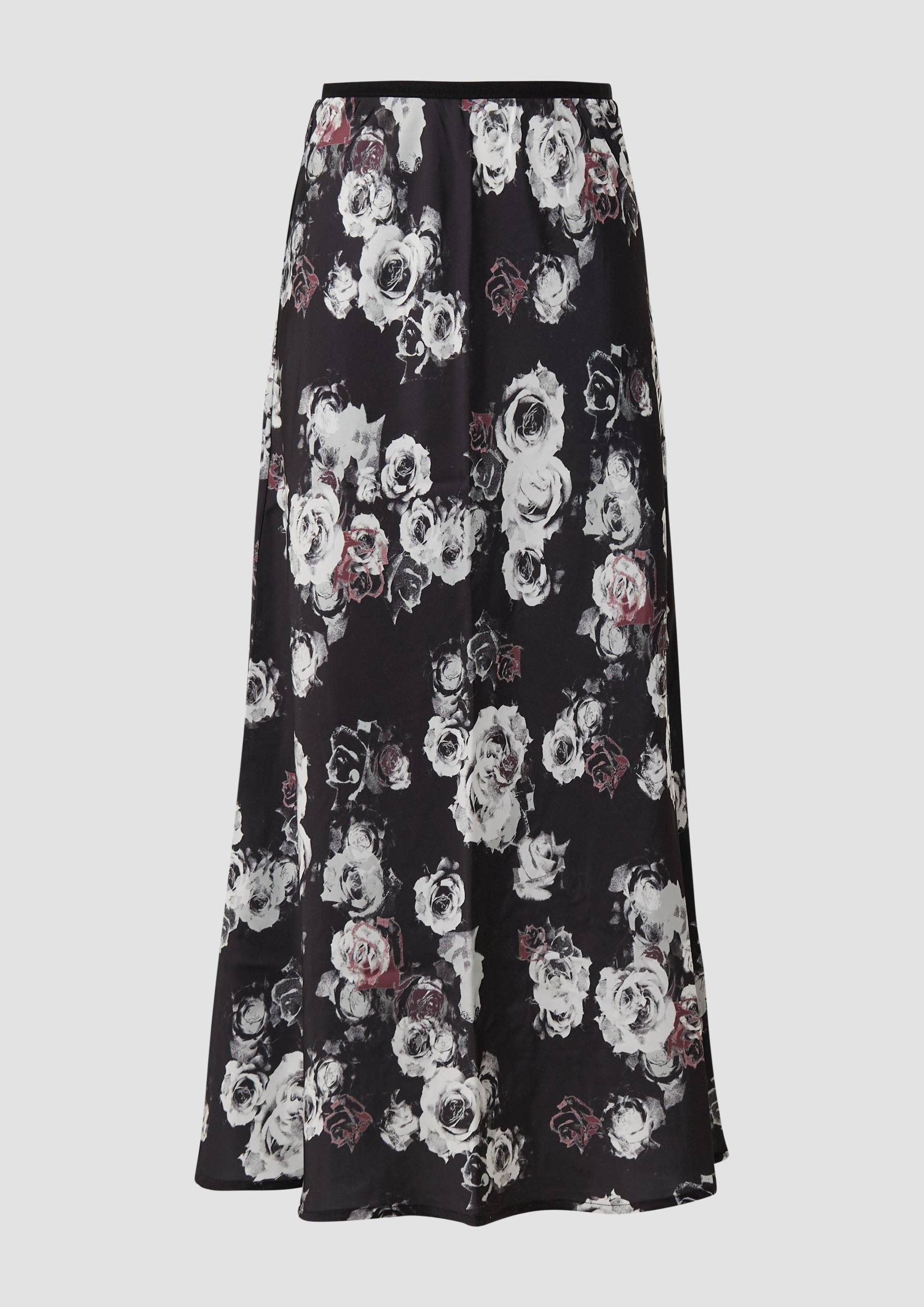 QS - Rock mit All-over-Print in Satinoptik, Damen, schwarz von QS