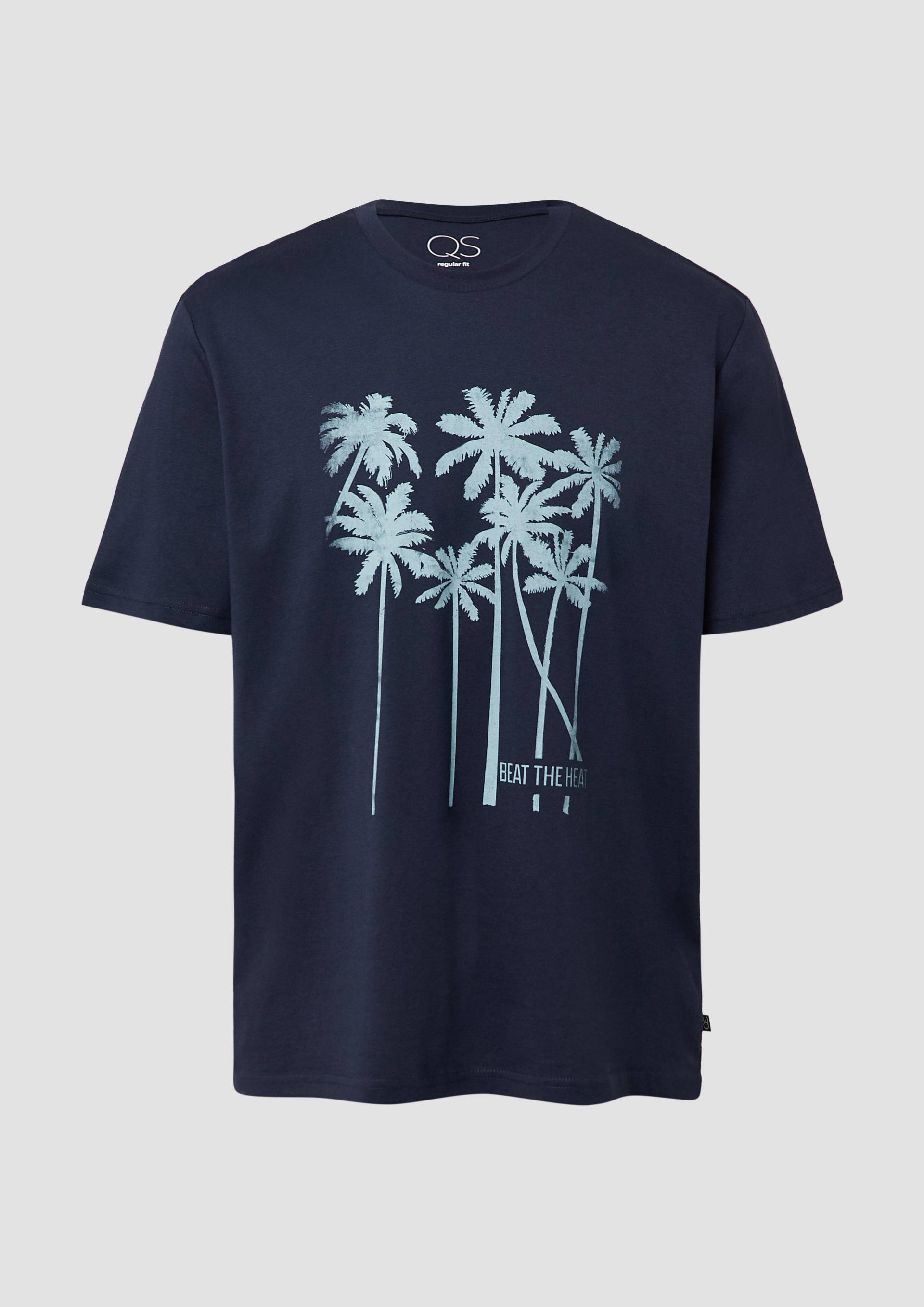 QS - Rundhals-T-Shirt mit Frontprint, Herren, blau von QS