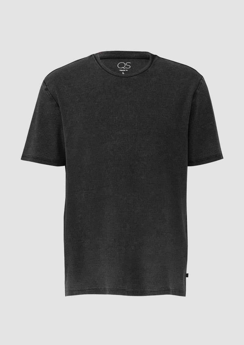 QS - Rundhals-T-Shirt mit Rippstruktur, Herren, schwarz von QS