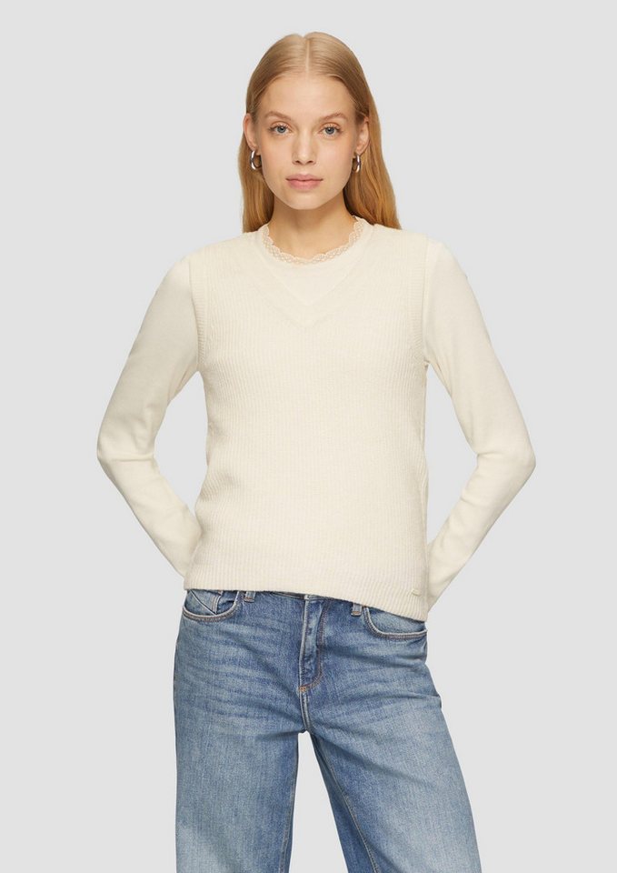 QS Rundhalspullover Strickpullover Schmaler Rippstrick-Pullunder von QS