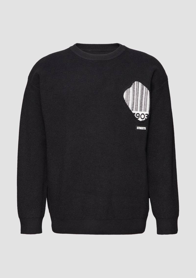 QS - STREETS Kapsel Strickpullover mit Applikation, Herren, schwarz von QS