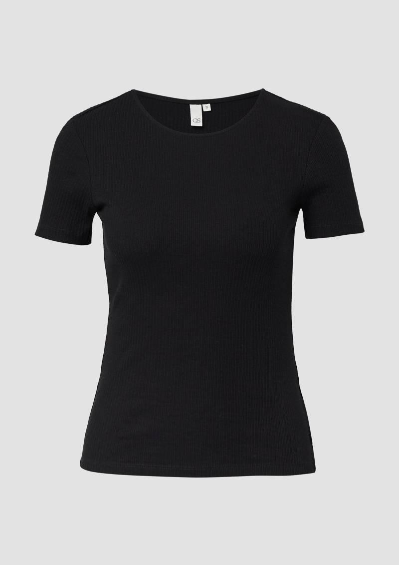QS - Schmal geschnittenes Shirt mit Ajourmuster, Damen, schwarz QS - Schmal geschnittenes Shirt mit Ajourmuster, Damen, schwarz von QS