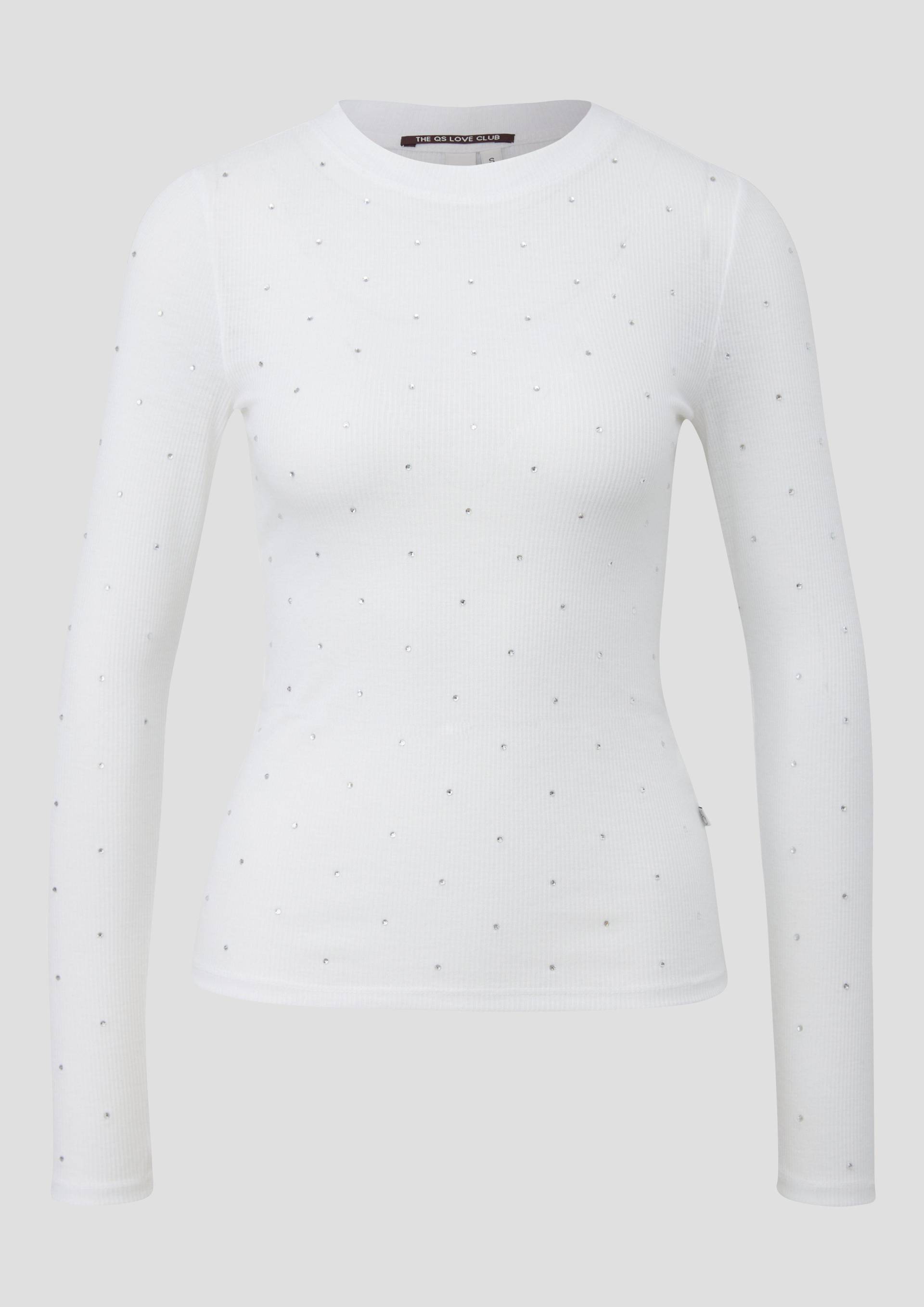 QS - Schmales Rippshirt mit Glitzersteinen All-over, Damen, creme von QS