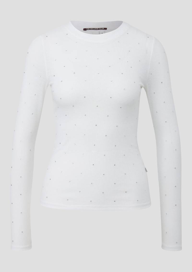 QS - Schmales Rippshirt mit Glitzersteinen All-over, Damen, creme von QS