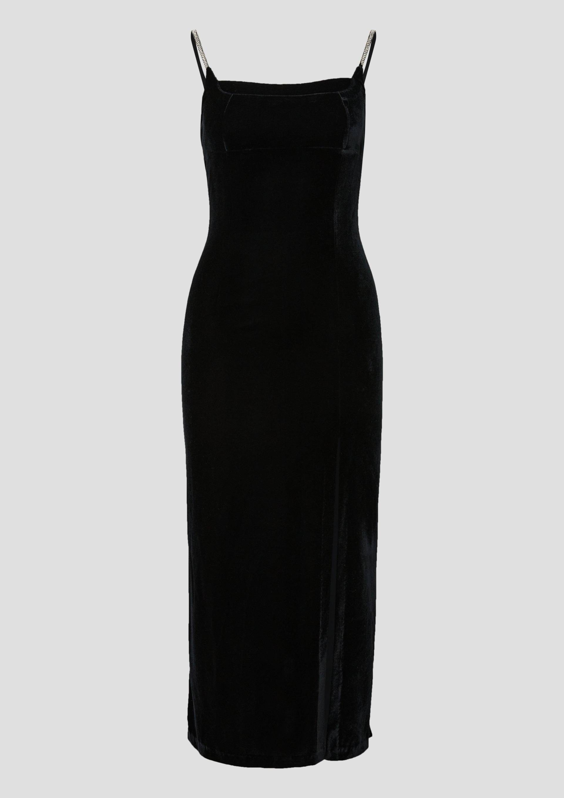 QS - Schmales Samtkleid mit Glitzerträgern und Schlitz, Damen, schwarz von QS