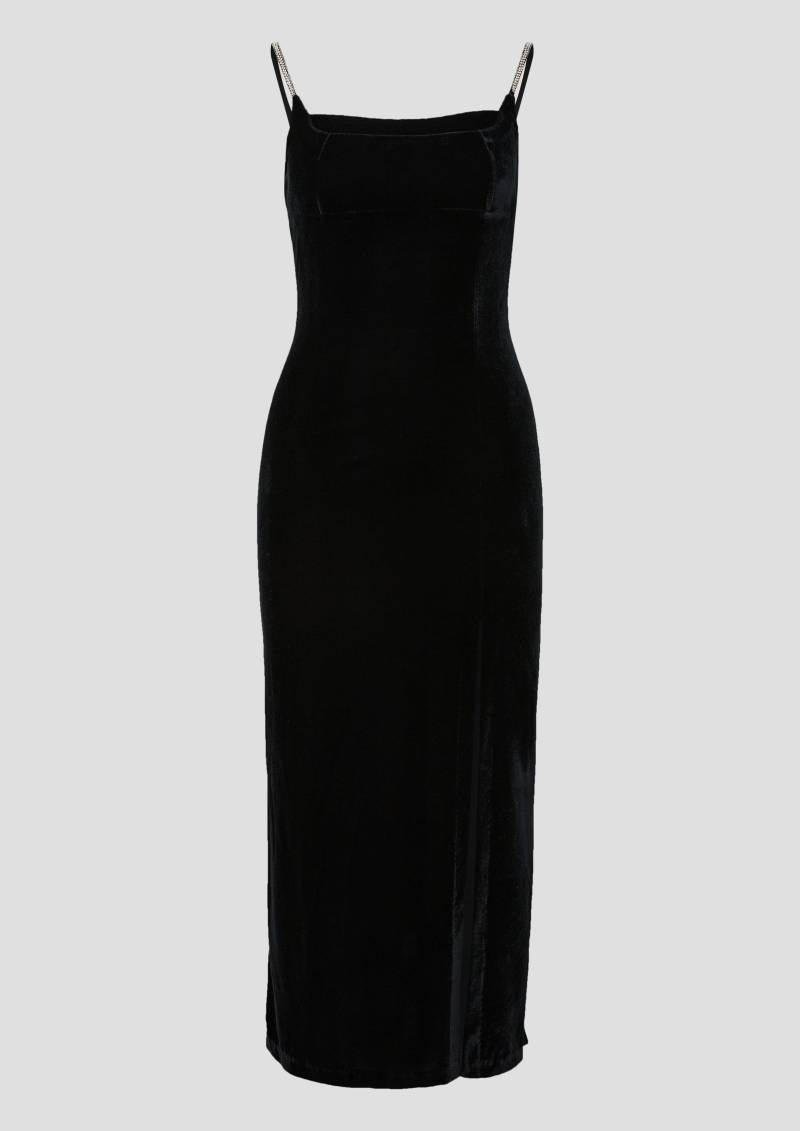 QS - Schmales Samtkleid mit Glitzerträgern und Schlitz, Damen, schwarz von QS