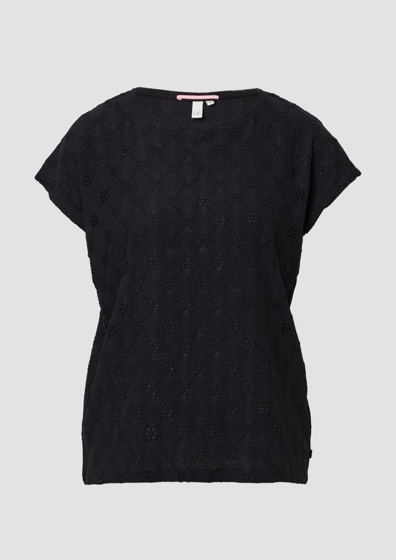 QS - Shirt mit Lochstickerei, Damen, schwarz von QS