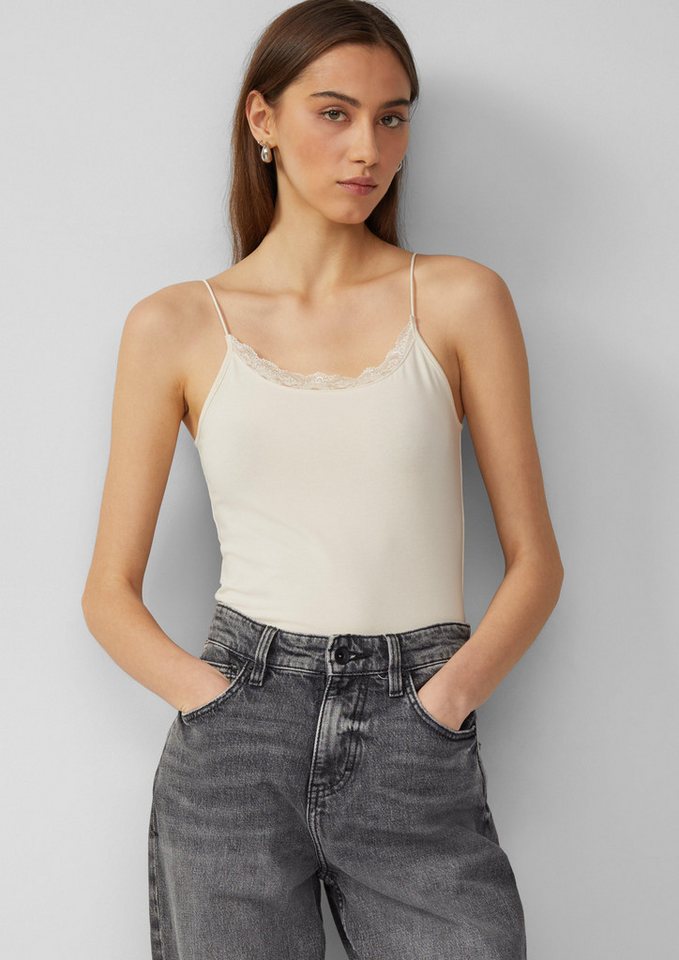 QS Shirttop Spaghettiträgertop mit Spitzendetail Paspel von QS