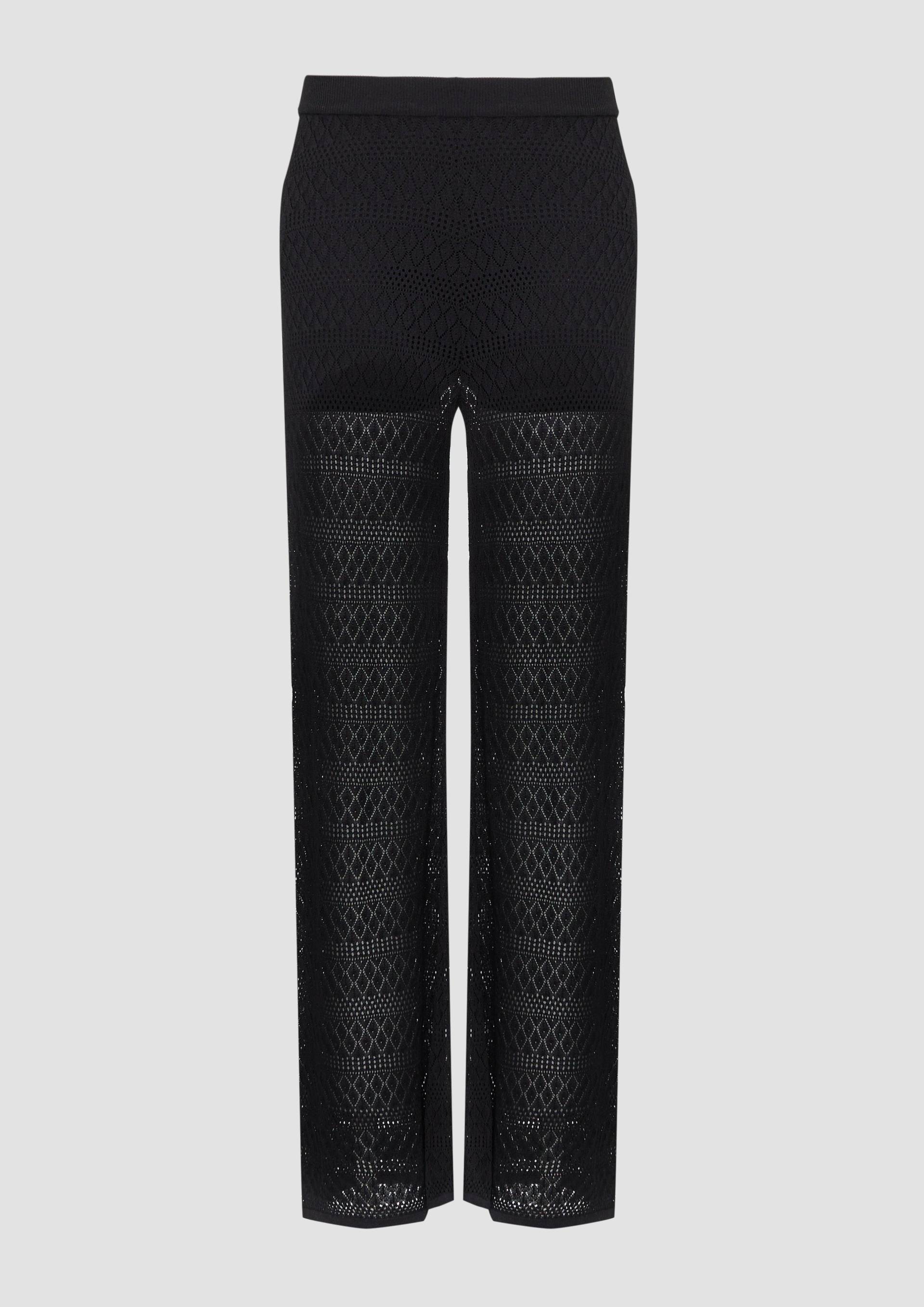 QS - Transparente Feinstrick-Hose mit Ajourmuster und Baumwollfutter, Damen, schwarz von QS
