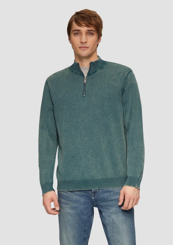 QS Strickpullover Gewaschener Baumwollpullover mit Reißverschlusskragen Garment Dye QS Strickpullover Gewaschener Baumwollpullover mit Reißverschlusskragen Garment Dye von QS
