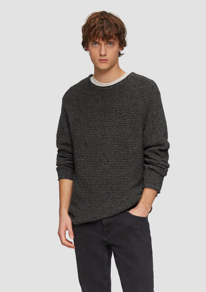 QS Strickpullover Melierter Strickpullover mit Rippstruktur von QS