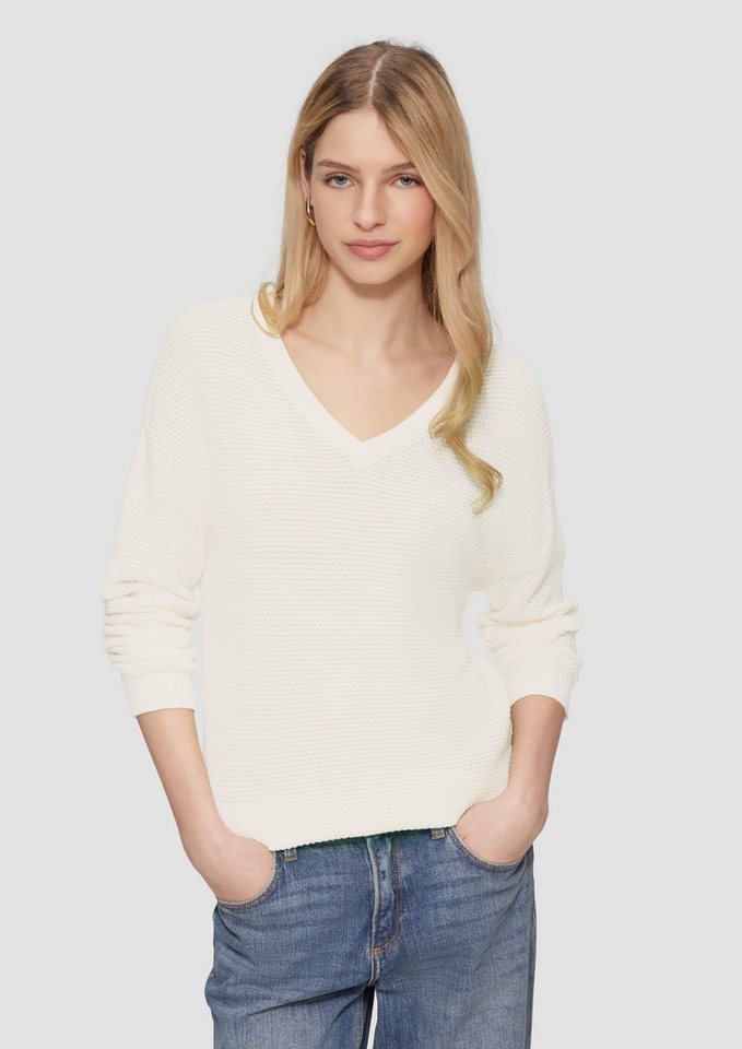 QS Strickpullover Pullover mit Strukturmuster und V-Ausschnitt von QS