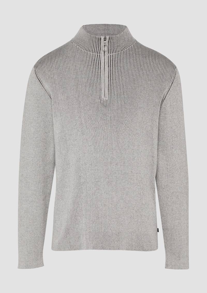QS - Strickpullover mit Reißverschluss und Rippstruktur, Herren, grau von QS