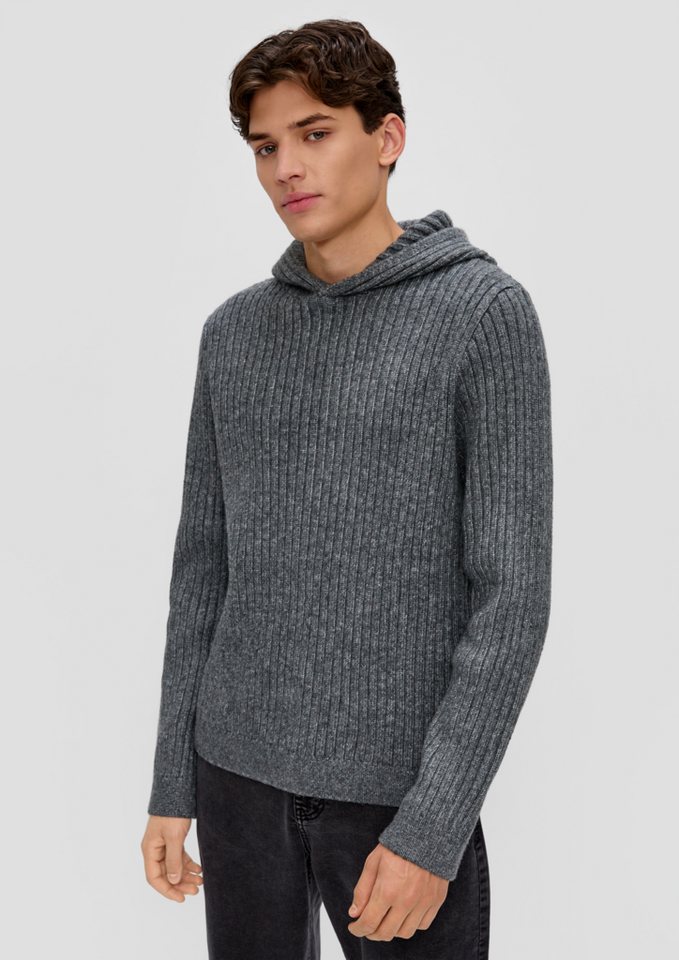 QS Strickpullover Strick-Hoodie mit Rippstruktur Label-Patch von QS