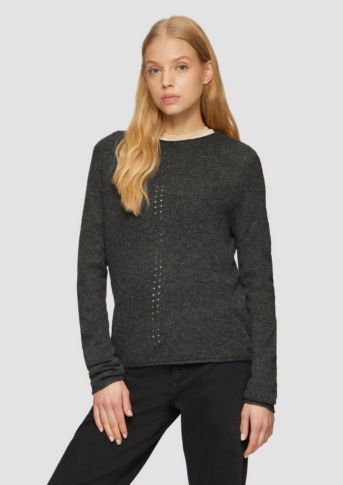 QS Strickpullover Weicher Strickpullover mit Ajour-Detail Rollsaumblende von QS