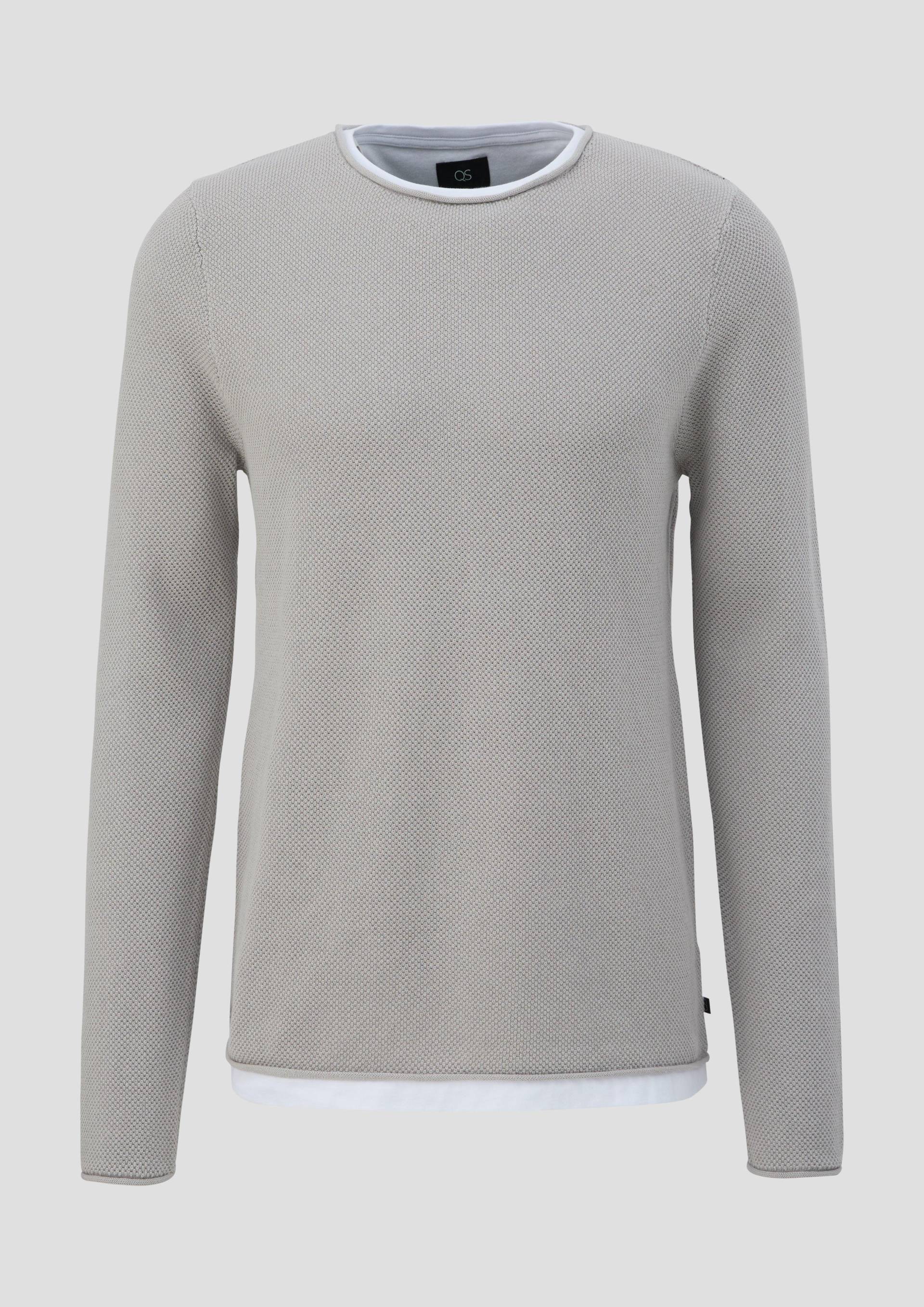 QS - Strickpullover in Layering-Optik, Herren, grau von QS