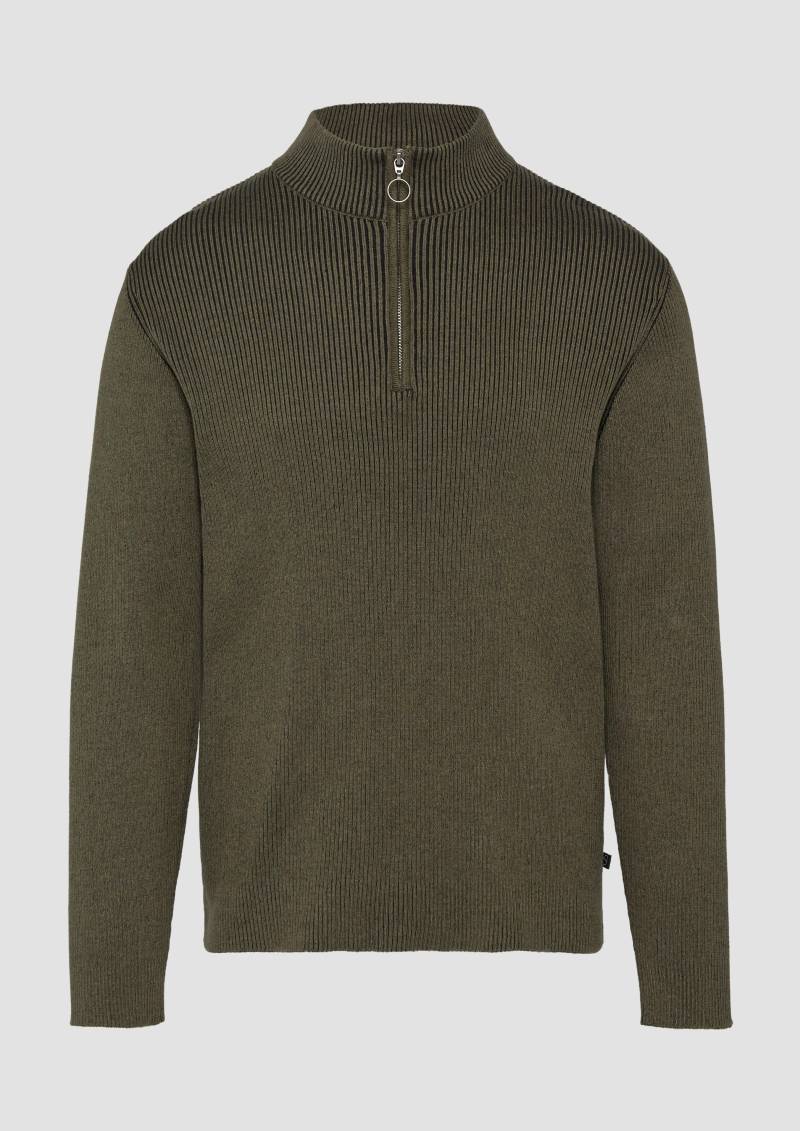 QS - Strickpullover mit Reißverschluss und Rippstruktur, Herren, Grün QS - Strickpullover mit Reißverschluss und Rippstruktur, Herren, Grün von QS