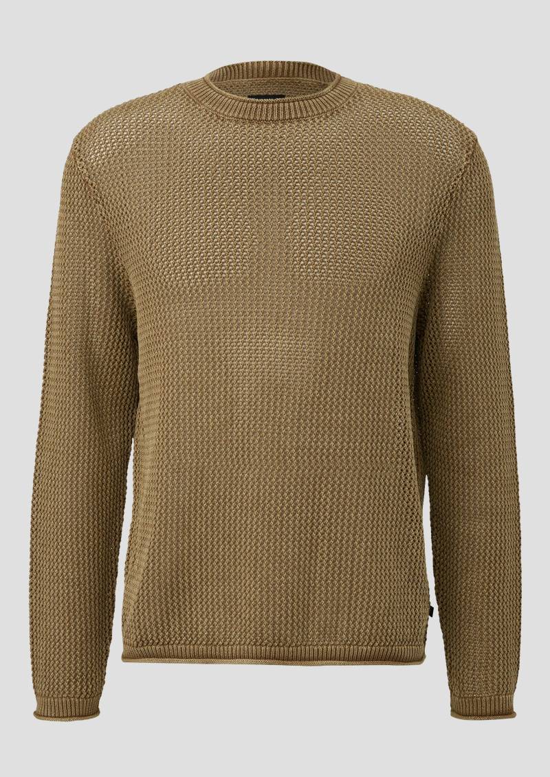QS - Gewaschener Strickpullover mit Strukturmuster, Herren, braun von QS