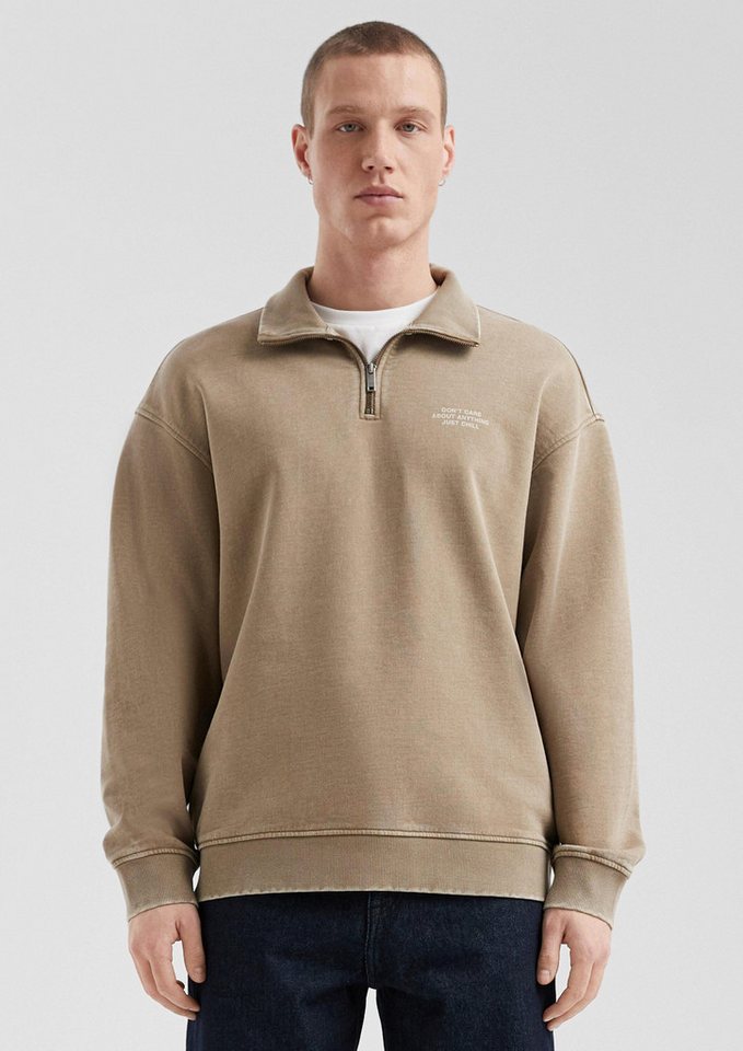 QS Sweatjacke Sweatshirt Gewaschener Sweat-Troyer mit Brustprint (1-tlg) von QS