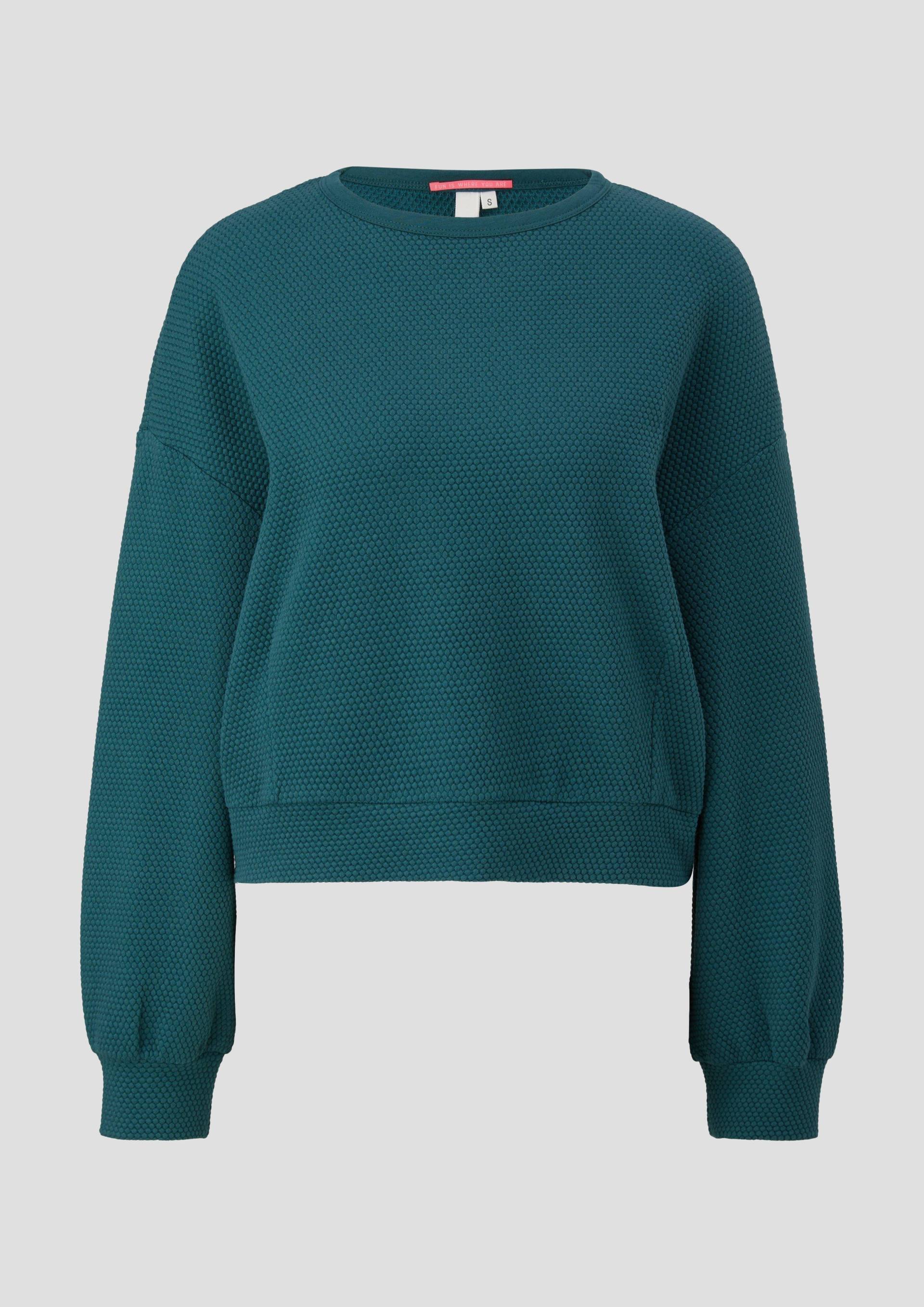 QS - Sweatshirt im Boxy Cut mit Piquéstruktur, Damen, Blau von QS