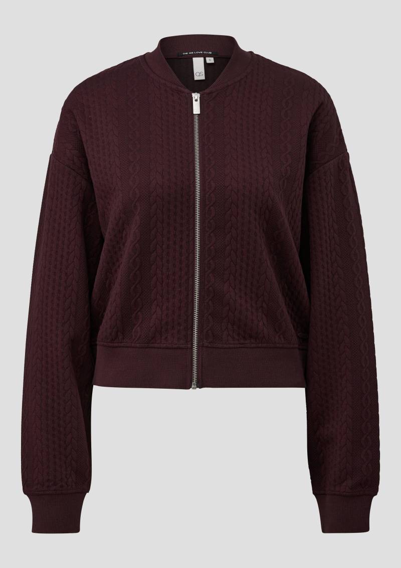 QS - Sweatshirtjacke im Blousonstyle mit Zopfmuster, Damen, lila QS - Sweatshirtjacke im Blousonstyle mit Zopfmuster, Damen, lila von QS